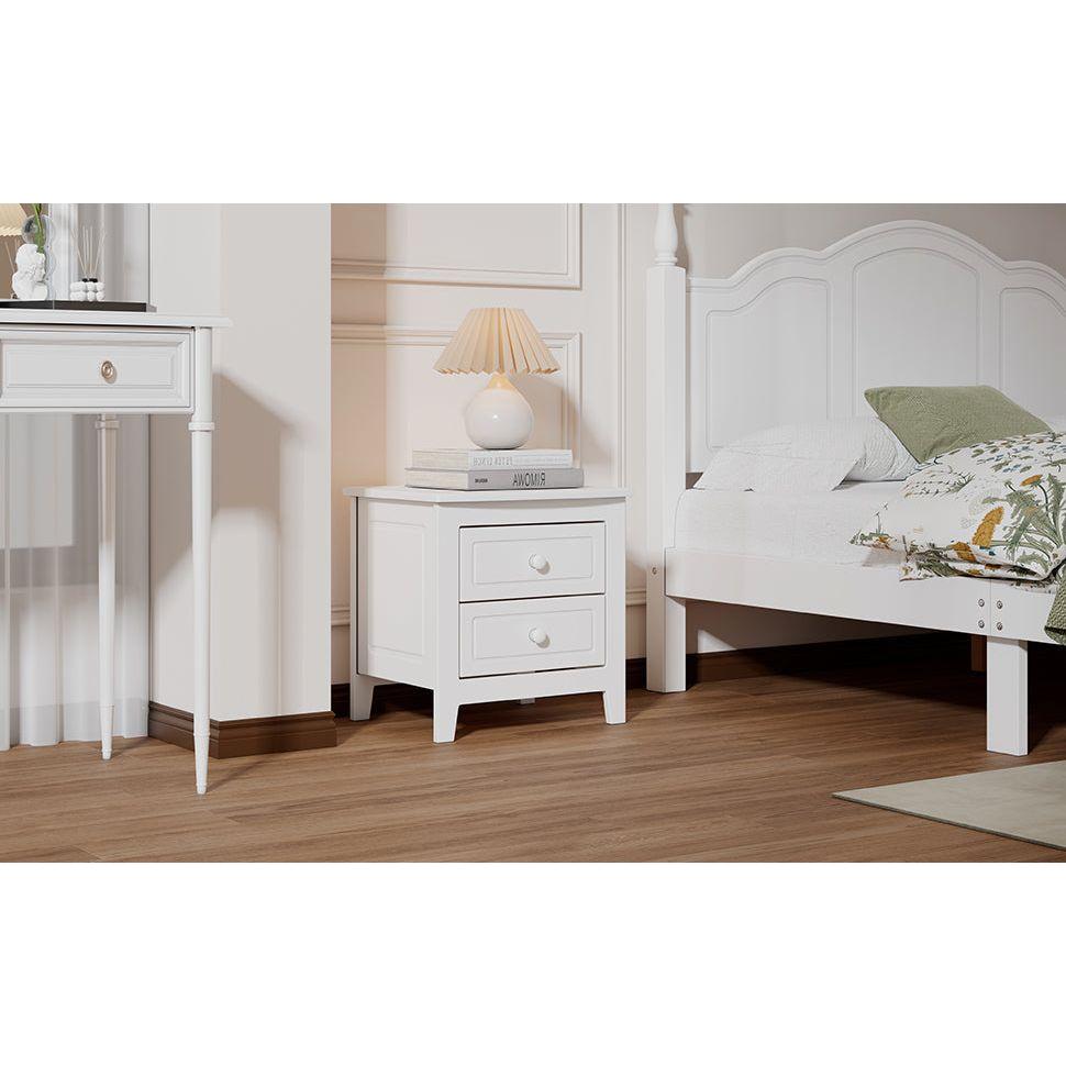 2-Drawer Nightstand for Bedroom, Mid Century Retro Bedside Table with Classic Design,White