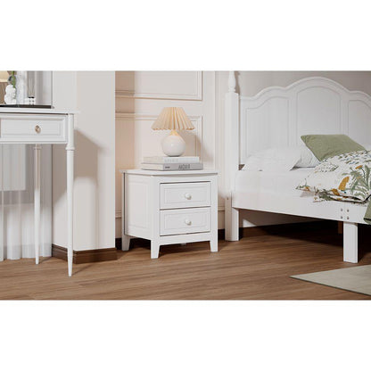 2-Drawer Nightstand for Bedroom, Mid Century Retro Bedside Table with Classic Design,White