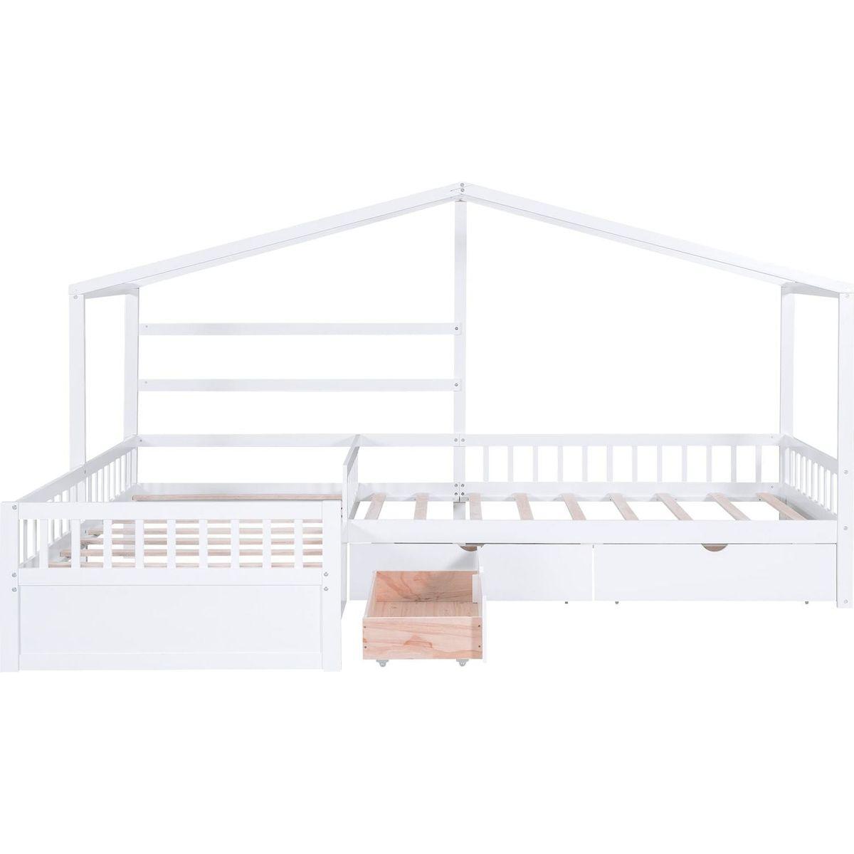 Twin Size House Platform Bed with Three Storage Drawers,White