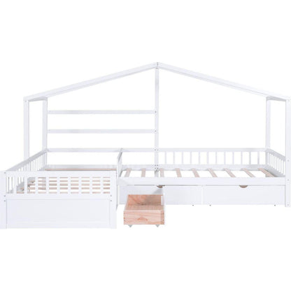 Twin Size House Platform Bed with Three Storage Drawers,White