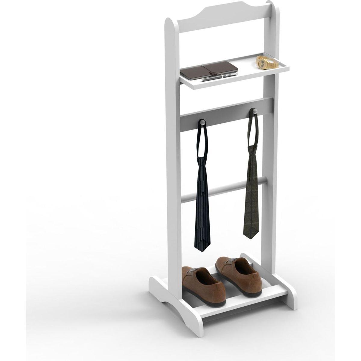 Accent Portable Garment Rack,Clothes Valet Stand with Storage Organizer,White Finish