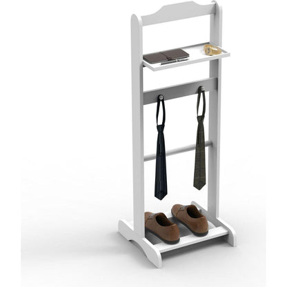 Accent Portable Garment Rack,Clothes Valet Stand with Storage Organizer,White Finish