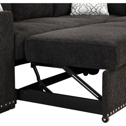 83.8" Reversible Sectional Pull-Out Sofa Bed L-Shaped Corner Sofa Couch with Storage Chaise, USB Ports, Power Sockets, Cup Holder for Living Room, Bedroom, Study, Black