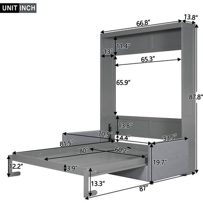 Queen Size Murphy Bed Wall Bed with Cushion,Gray