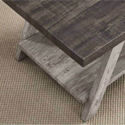 Athens Contemporary Two-Tone Wood Shelf Side Table in Weathered Walnut and Gray