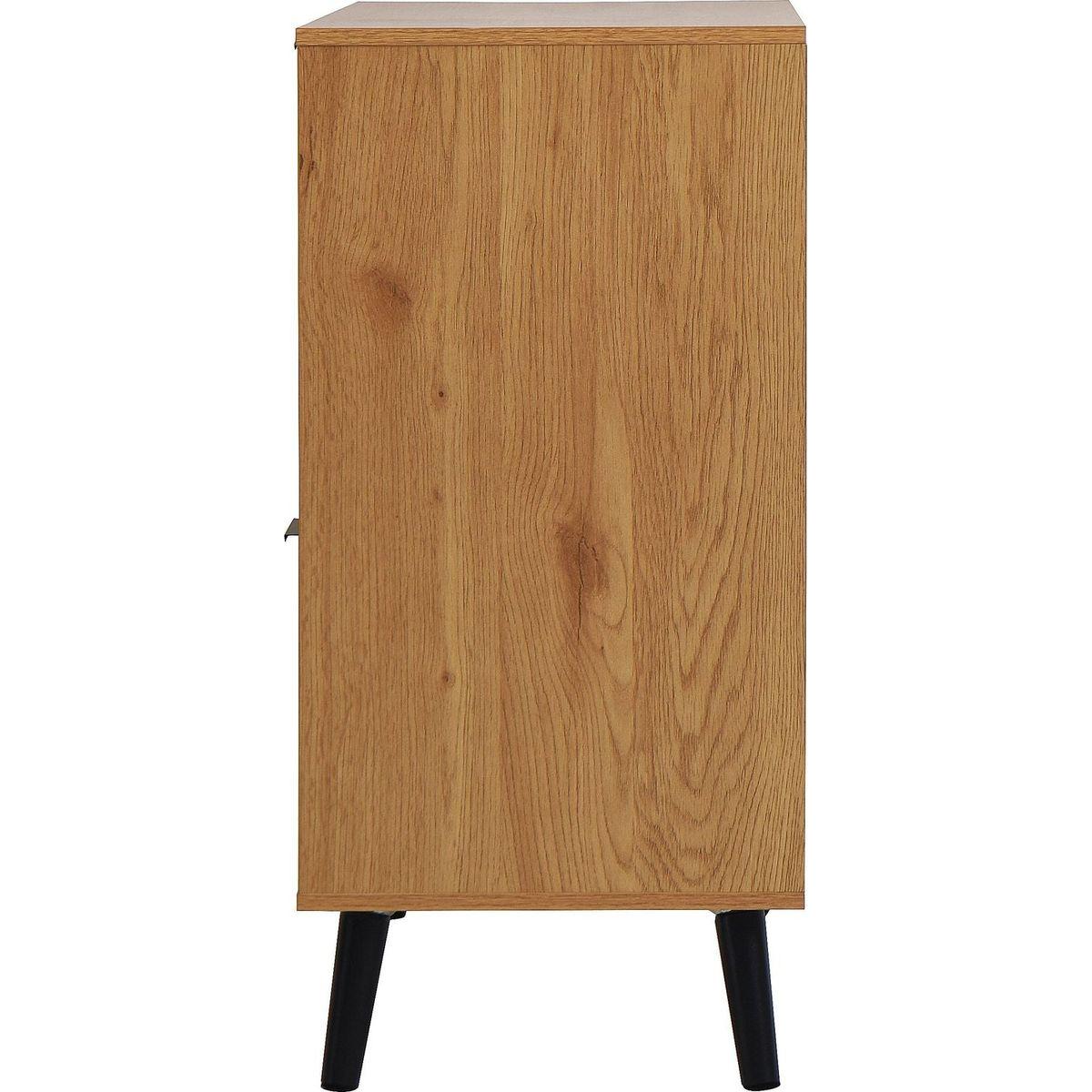 Storage Cabinet with 3 Drawers & Adjustable Shelf, Mid Century Cabinet with Door, Accent Cabinet for Living Room, Home Office, Entryway, Natural Wood Color