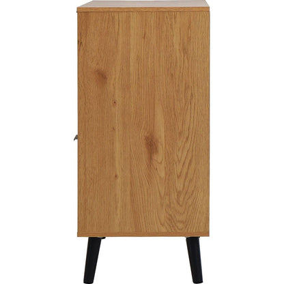 Storage Cabinet with 3 Drawers & Adjustable Shelf, Mid Century Cabinet with Door, Accent Cabinet for Living Room, Home Office, Entryway, Natural Wood Color