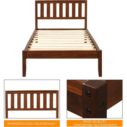 Wood Platform Bed with Headboard/Wood Slat Support Twin (Walnut)
