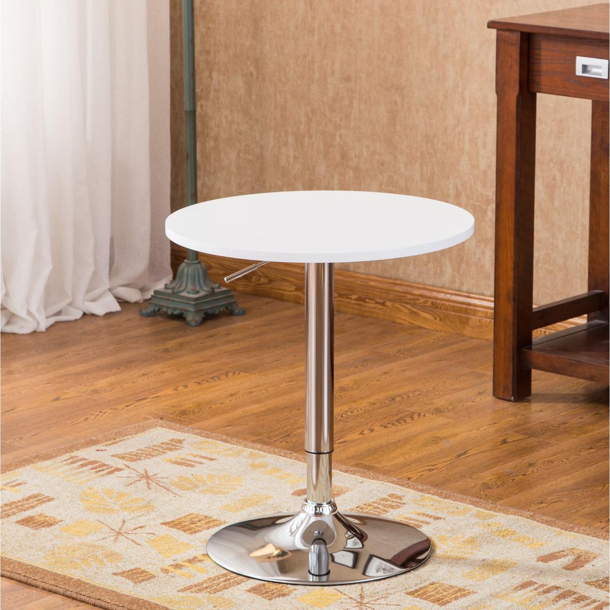 Adjustable Wood and Metal Bar Table in White - Streamdale Furniture