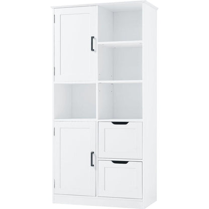 Bathroom Storage Cabinet with Doors and Drawers, Multiple Storage Space, Freestanding Style, Open Shelve, Adjustable Shelf, White