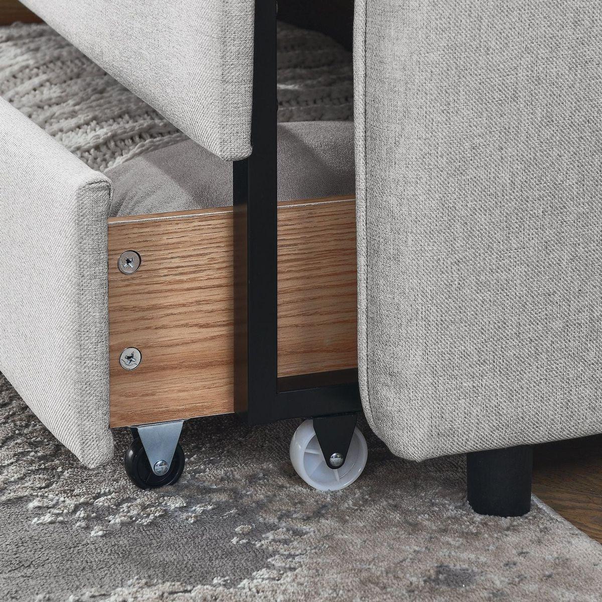 Twin Size Upholstery Daybed with Trundle Bed and Two Storage Drawers, Flat Arms with Pocket, Extendable Daybed for Bedroom Living Room,Linen Beige