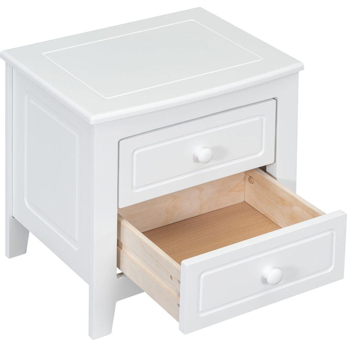 2-Drawer Nightstand for Bedroom, Mid Century Retro Bedside Table with Classic Design,White