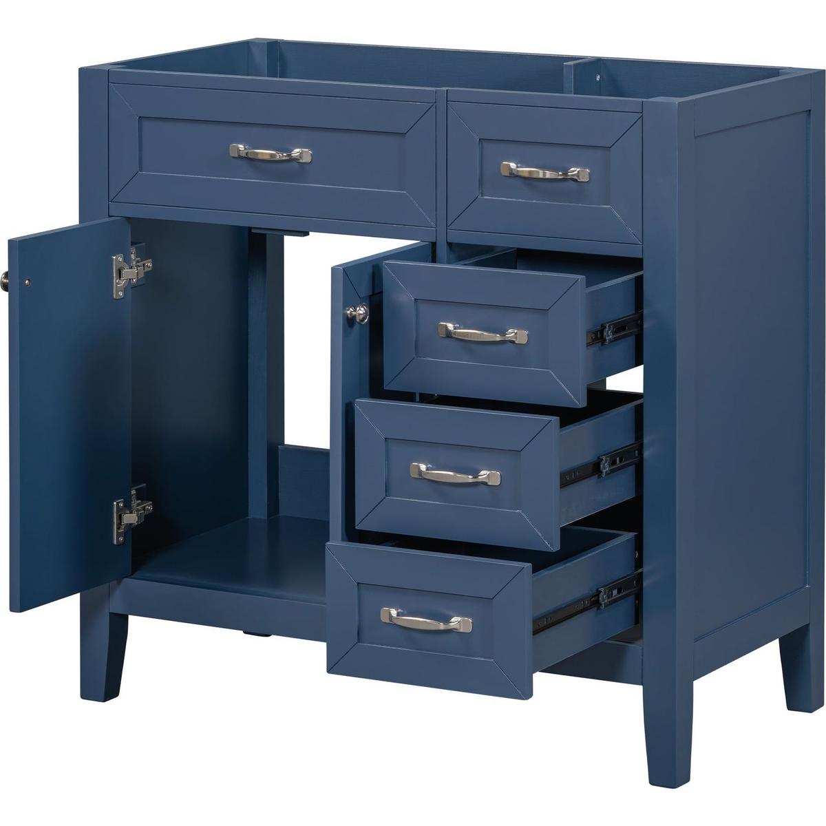 36" Bathroom Vanity without Sink, Cabinet Base Only, Bathroom Cabinet with Drawers, Solid Frame and MDF Board, Blue