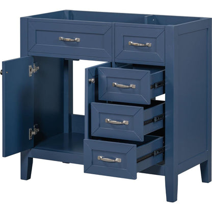 36" Bathroom Vanity without Sink, Cabinet Base Only, Bathroom Cabinet with Drawers, Solid Frame and MDF Board, Blue