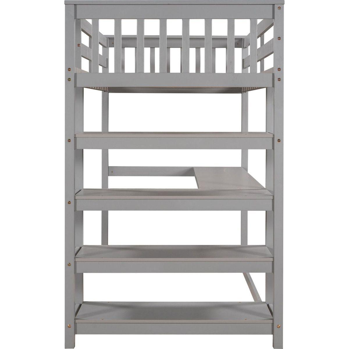 Twin Size Loft Bed with Storage Shelves and Under-bed Desk, Gray