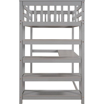 Twin Size Loft Bed with Storage Shelves and Under-bed Desk, Gray