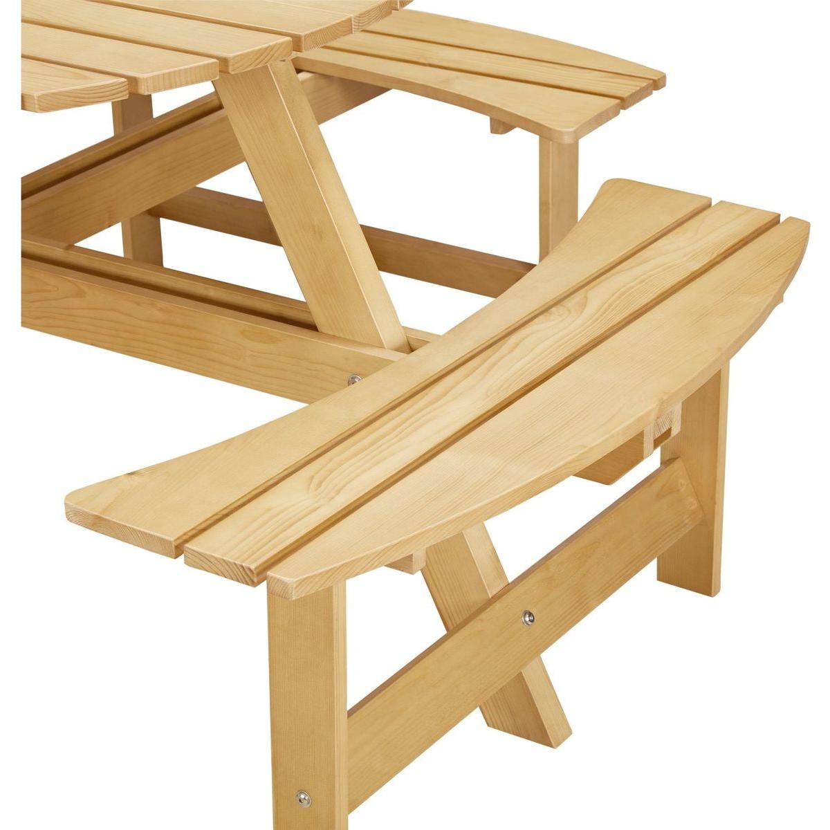 Outdoor 8 Person Picnic Table, 8 person Round Picnic Table with 4 Built-in Benches, Umbrella Hole, Outside Table and Bench Set for Garden, Backyard, Porch, Patio, Natural