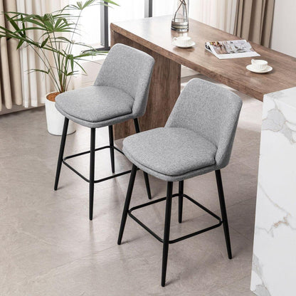 Counter Height Swivel Bar Stools Set of 2, 360 Swivel Upholstered Barstools with Back and Metal Legs, 25.6" Seat Height,Counter Stools for Kitchen Island and Pub,Linen Cloth,Grey