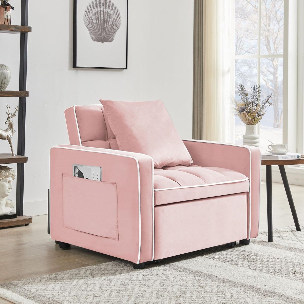 Three-in-one sofa bed chair folding sofa bed adjustable back into a sofa recliner single bed adult modern chair bed berth Pink