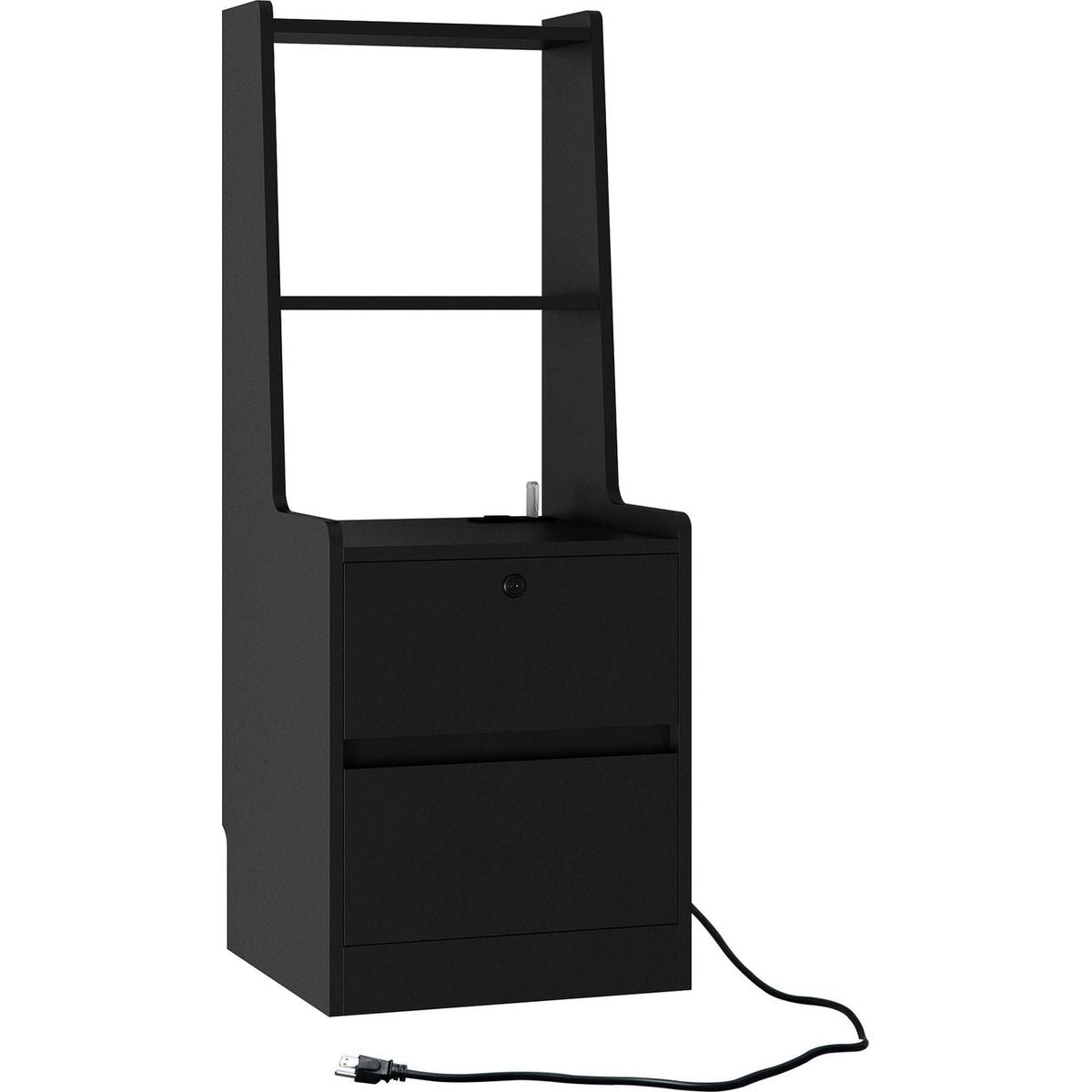 Nightstand with Charging Station, Smart Nightstand with Night Light, Modern Night Stand with Bookshelf, Bedside Tables with Storage Cabinet for Bedroom, Black