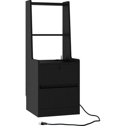 Nightstand with Charging Station, Smart Nightstand with Night Light, Modern Night Stand with Bookshelf, Bedside Tables with Storage Cabinet for Bedroom, Black