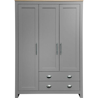 Three Door Storage Wardrobe with Cabinets and Two Hanging Rods,Gray