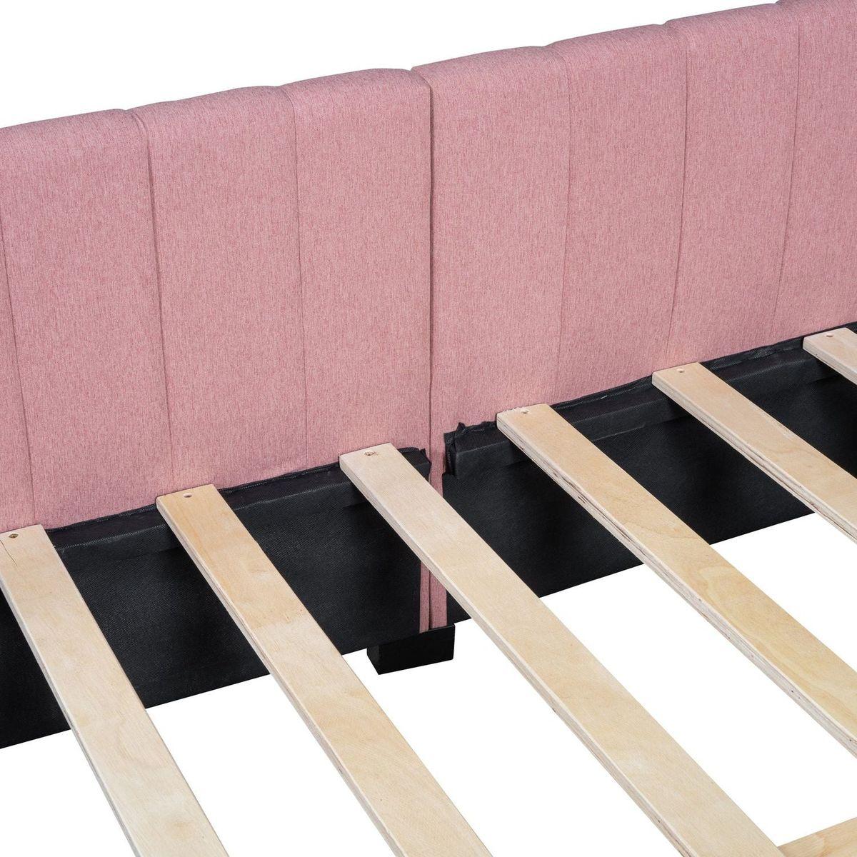 Full Size Upholstered Daybed with 2 Storage Drawers Sofa Bed Frame No Box Spring Needed, Linen Fabric (Pink)