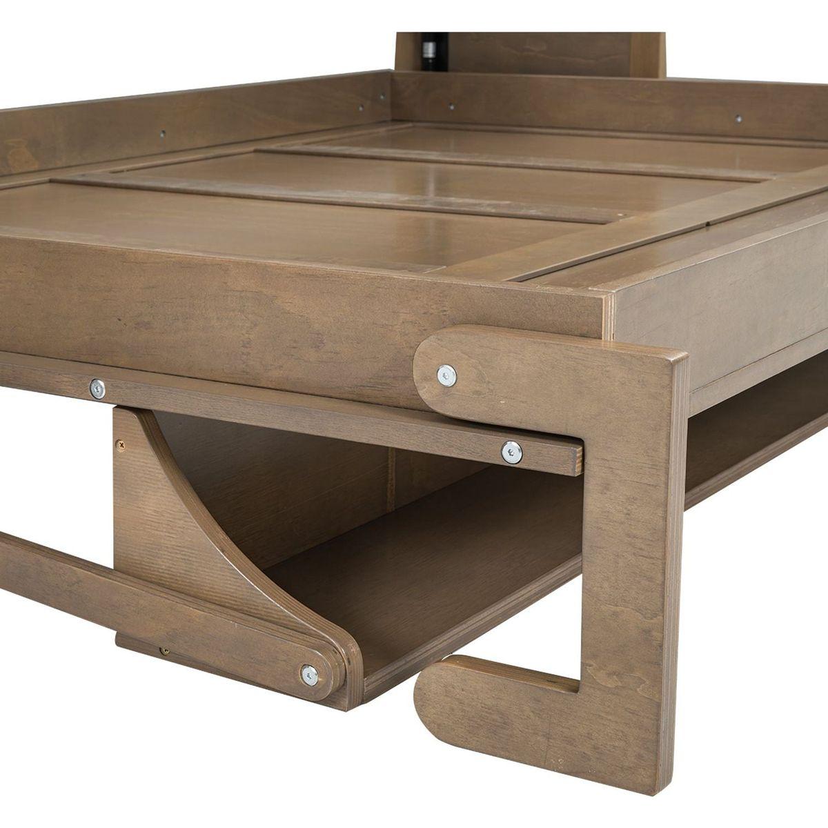 Full Size Murphy Bed with Wardrobe, Drawers and Open Shelves, Antique Grey