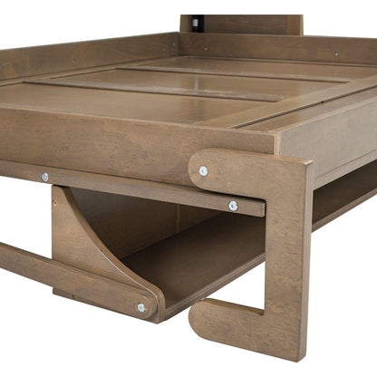 Full Size Murphy Bed with Wardrobe, Drawers and Open Shelves, Antique Grey