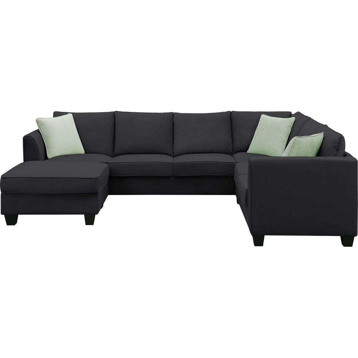 112x87" Sectional Sofa Couches Living Room Sets, 7 Seats Modular Sectional Sofa with Ottoman, L Shape Fabric Sofa Corner Couch Set with 3 Pillows, Black(New of GS008210AAB)