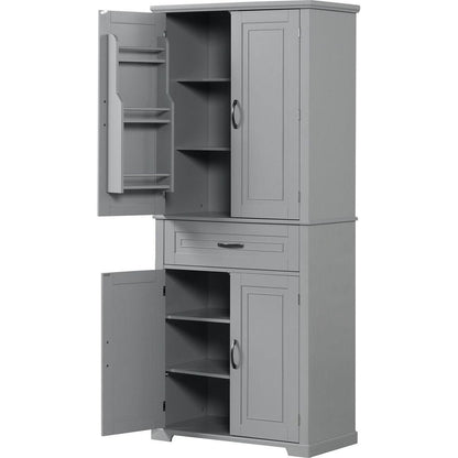 Bathroom Storage Cabinet with Doors and Drawer, Multiple Storage Space, Adjustable Shelf, Grey