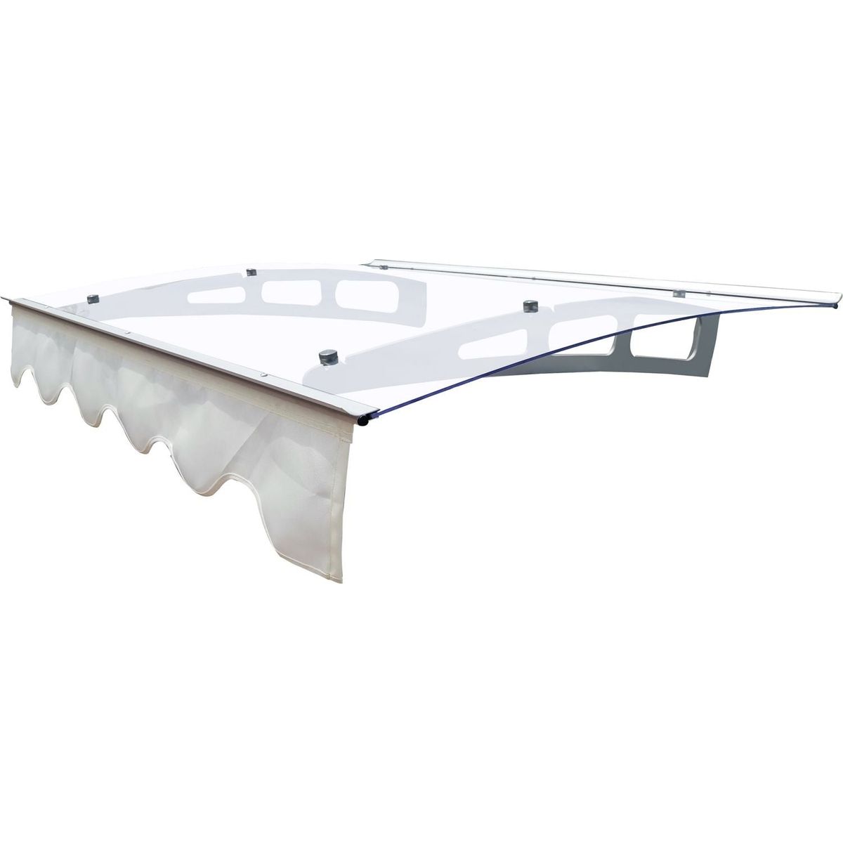 GarLUGH DA4734C Series Door Window Awning Made of 0.137 Inch Thick Crystal Solid Polycarbonate Sheet and Aluminum Alloy with Valance in size of 47" Wide x 34" Deep for Masonry Concrete Wall