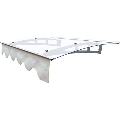 GarLUGH DA4734C Series Door Window Awning Made of 0.137 Inch Thick Crystal Solid Polycarbonate Sheet and Aluminum Alloy with Valance in size of 47" Wide x 34" Deep for Masonry Concrete Wall