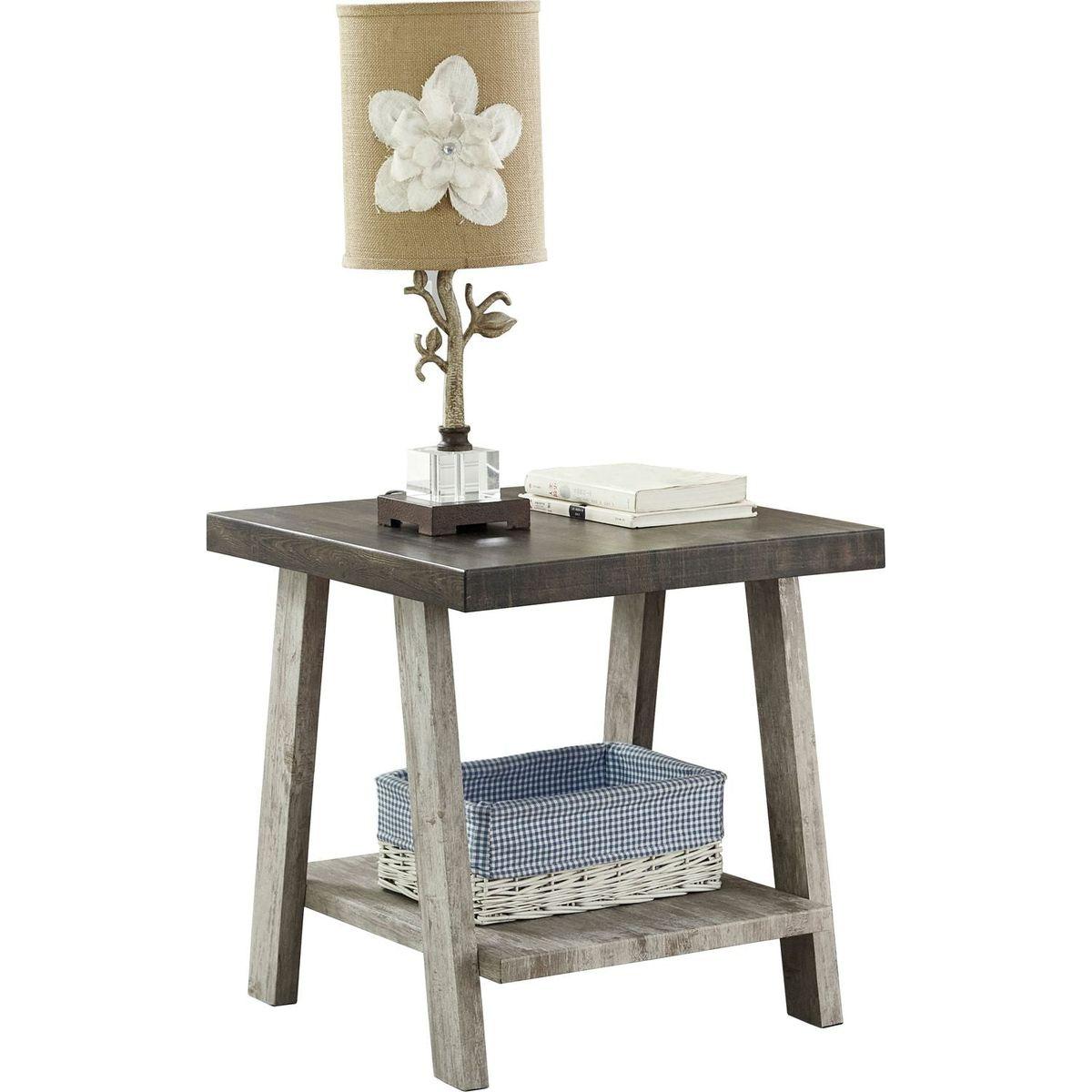 Athens Contemporary Two-Tone Wood Shelf End Table in Weathered Walnut and Gray