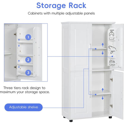 Tall and Wide Bathroom Floor Storage Cabinet, Bathroom Storage Unit, Freestanding Cabinet with 4 Doors, Adjustable Shelves, White