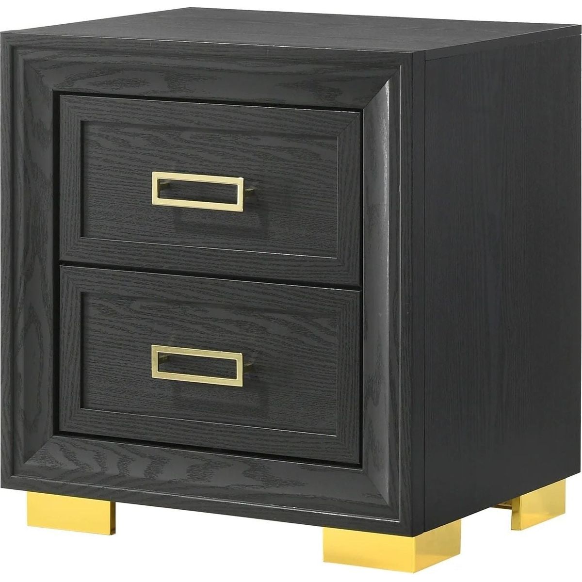Glamorous 1pc Modern Glam Style 2-Drawer Nightstand Black Gold Finish Gold-colored Hardware Bedroom Furniture