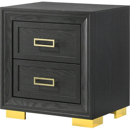 Glamorous 1pc Modern Glam Style 2-Drawer Nightstand Black Gold Finish Gold-colored Hardware Bedroom Furniture