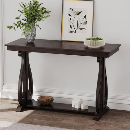 48-Inch Rustic Vintage Console Table --- Farmhouse Style Entryway Table with Open Shelf and Sturdy Construction for Entryway and Living Room (Espresso)