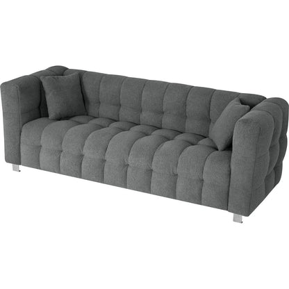 Grey teddy fleece sofa 80 inch discharge in living room bedroom with two throw pillows hardware foot support
