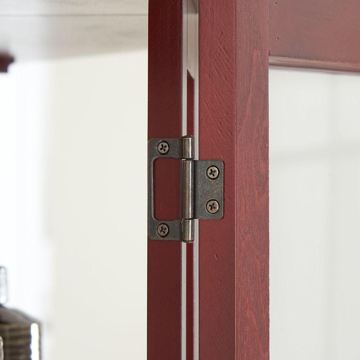 Corner Curio Cabinet with Lights, Adjustable Tempered Glass Shelves, Mirrored Back, Display Cabinet,Cherry (E26 light bulb not included)