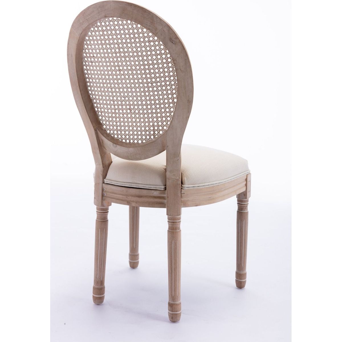 French Style Solid Wood Frame Antique Painting Linen Fabric Rattan Back Dining Chair,Set of 2,Cream