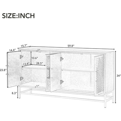 Retro Style Sideboard with Adjustable Shelves, Rectangular Metal Handles and Legs for Kitchen, Living room, and Dining Room (Espresso)