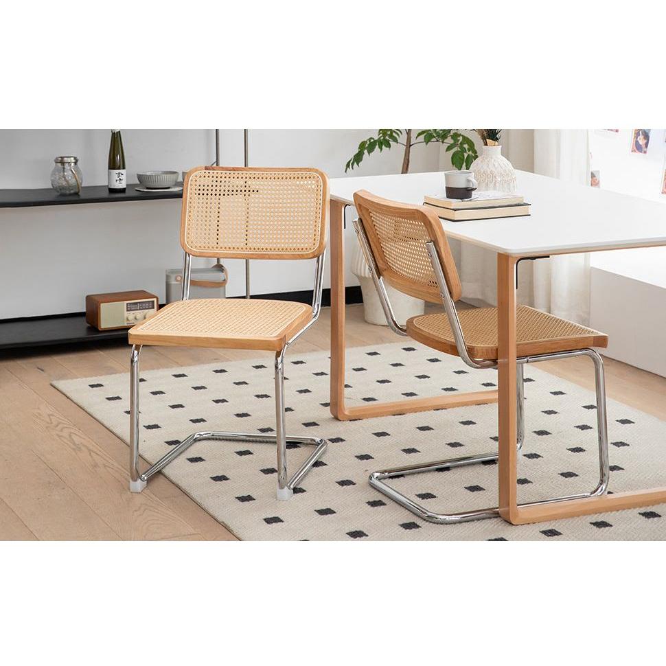 Dining Chairs Set of 2, Velvet Rattan Side Accent Chairs with Chrome Legs, Modern Mid Century Breuer Designed Chairs, Upholstered Dining Living Room Kitchen Chairs