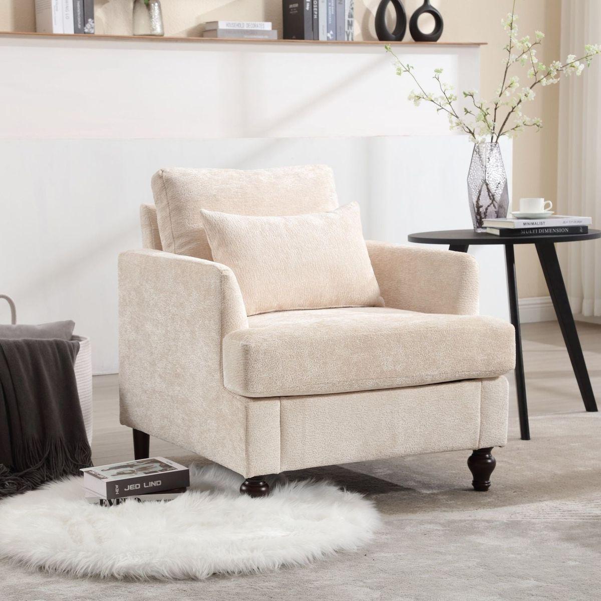 Wood Frame Armchair, Modern Accent Chair Lounge Chair for Living Room