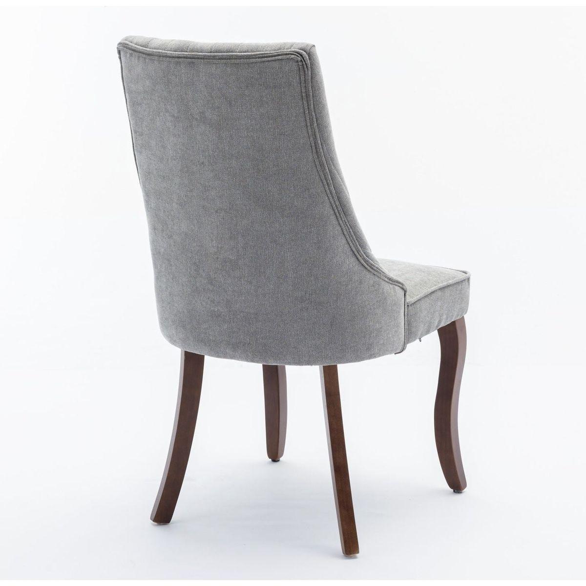 Rayon Cloth Flocking Linen Dining Chairs Channel Kitchen Dinner Chair Comfy Fabric Upholstered Accent Chair for Dining Room with Curved Solid Wood Legs,Set of 2 (Gray)