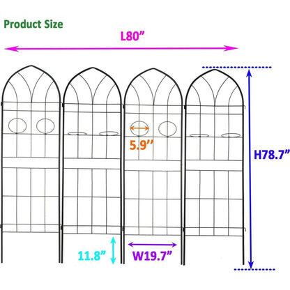 4 Pack Metal Garden Trellis 78.7" x 19.7" Rustproof Trellis for Climbing Plants Outdoor Flower Support Black