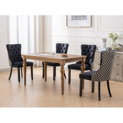 Classic Velvet Dining Chairs, High-end Tufted Solid Wood Contemporary Velvet Upholstered Dining Chair with Wood Legs Nailhead, SET OF 2,Black and Patterned