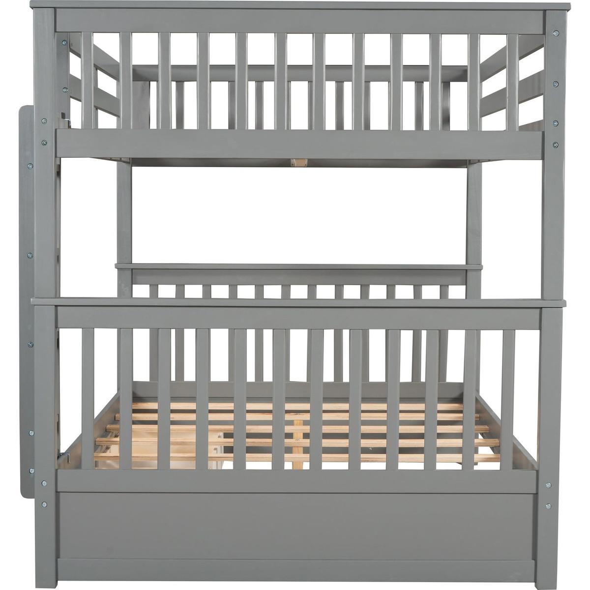 Full-Over-Full Bunk Bed with Ladders and Two Storage Drawers (Gray)
