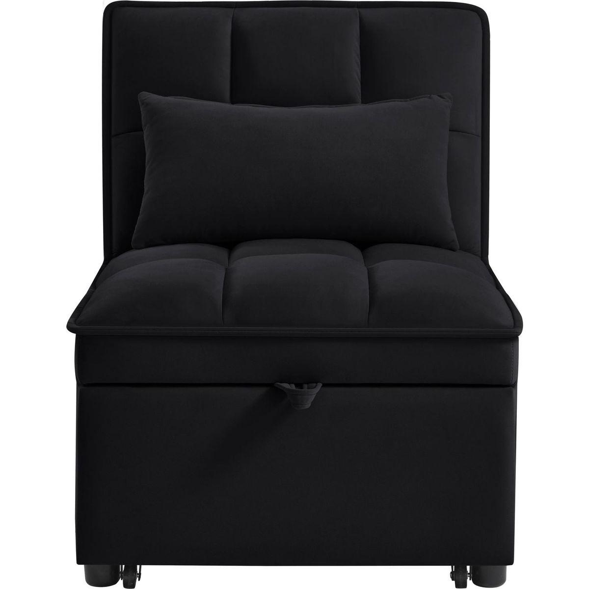 4 in1 Multi-Function Single Sofa Bed with Storage Pockets,Tufted Single Pull-out Sofa Bed with Adjustable Backrest and Pillows, Convertible Chaise Lounge,Black