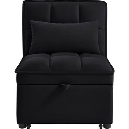 4 in1 Multi-Function Single Sofa Bed with Storage Pockets,Tufted Single Pull-out Sofa Bed with Adjustable Backrest and Pillows, Convertible Chaise Lounge,Black